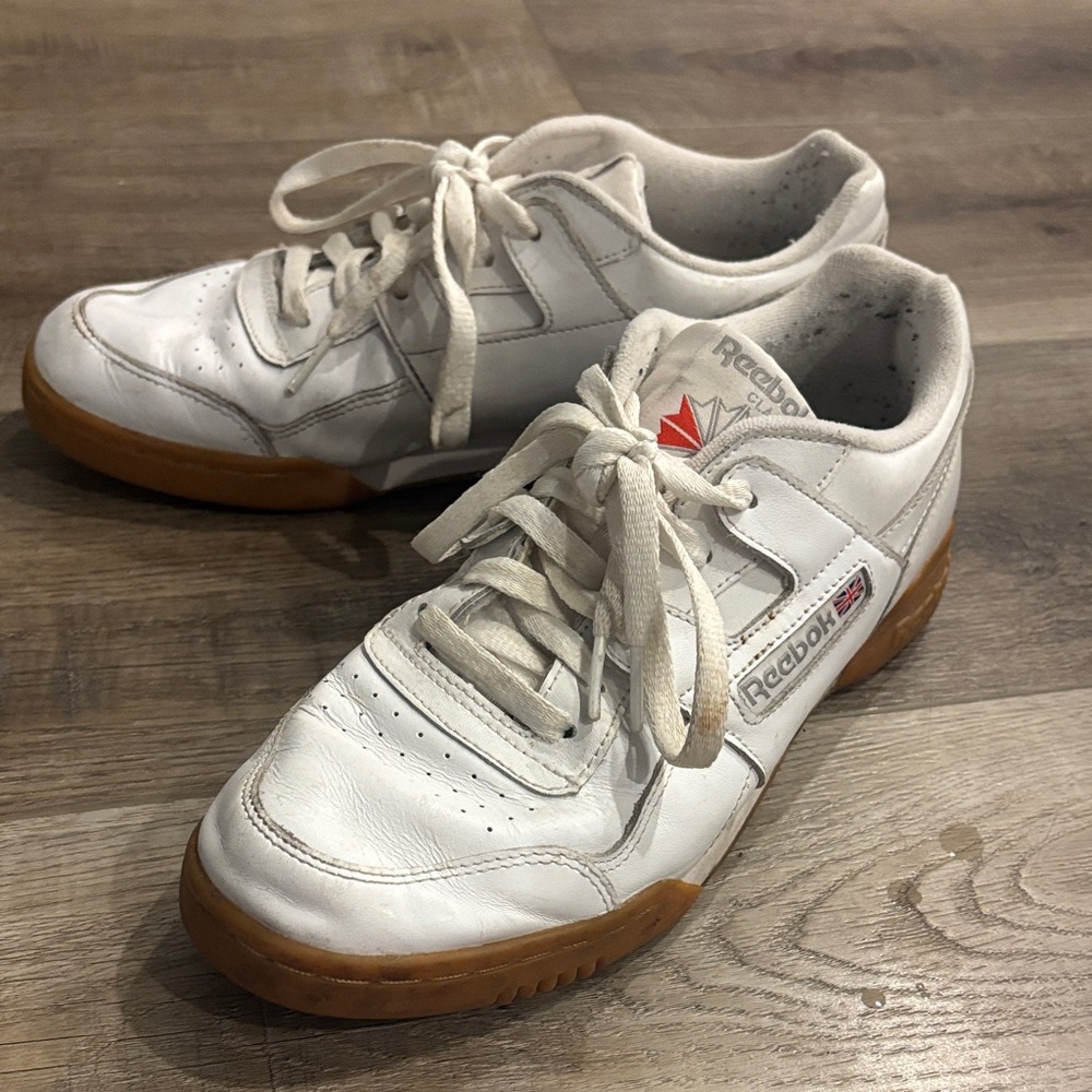 Reebok White Leather Sneakers with Brown Sole